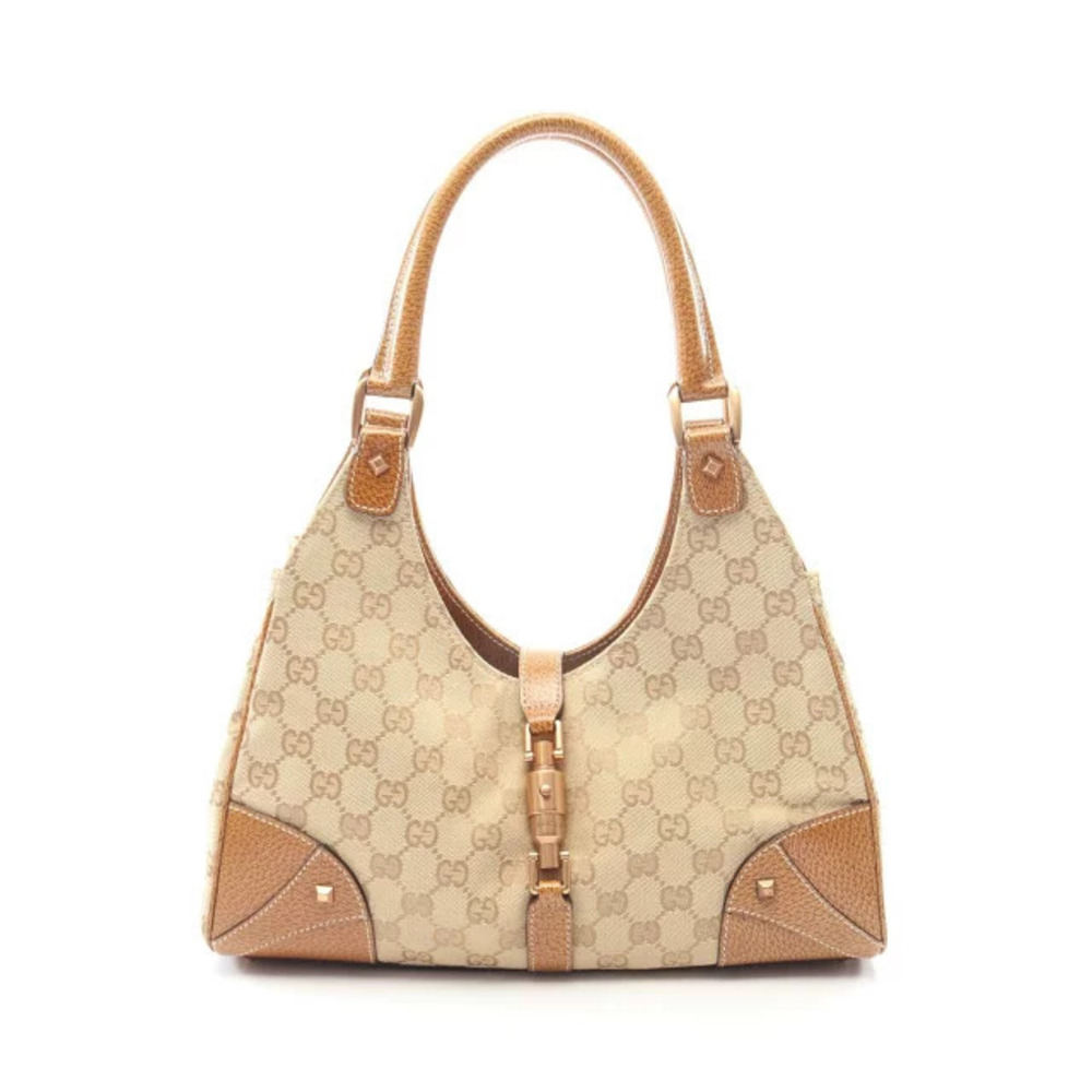 Gucci Jackie GG Canvas Shoulder Bag Leather Beige Cream Brown